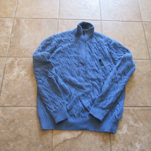 Polo Ralph Lauren Other - Polo Ralph Lauren 1/4 Zip Cable Knit Sweater Blue Men’s Size Large Cotton